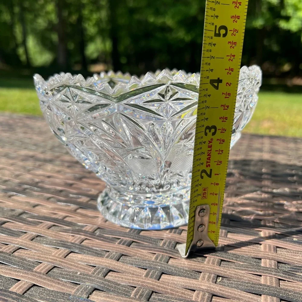 Vintage Cut‎ Lead Crystal Bowl Pinwheel Hobstar Pattern Pedestal Foot Scalloped